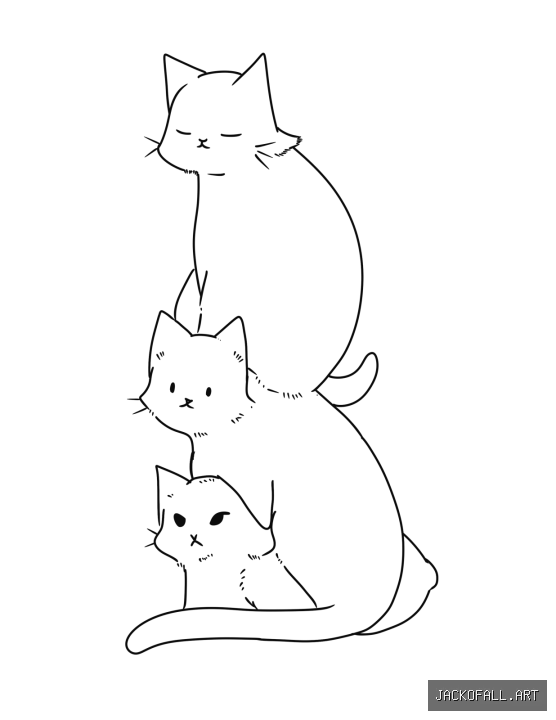 3 Stacked Cats - Linework